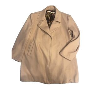 Tan Wool Blend Coat Floral Lined Neutral Academia Fall Winter Warm Jacket size M